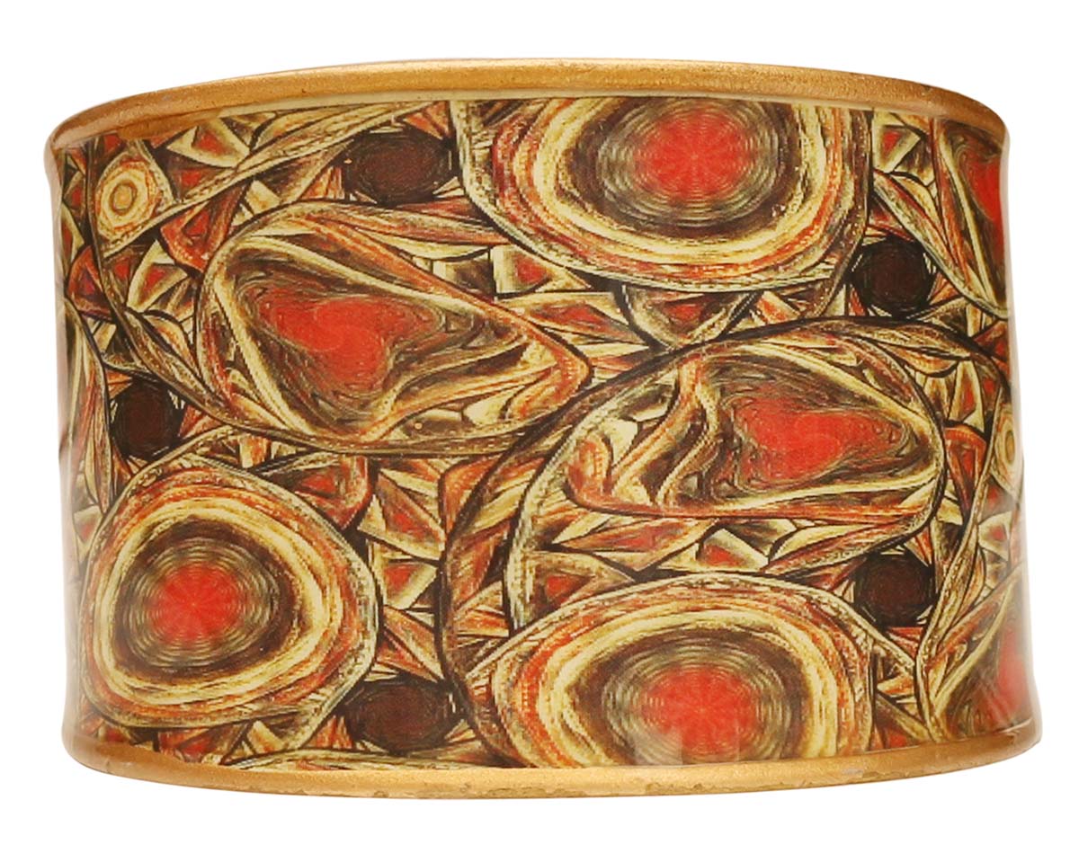 2.6” Brass Cuff Bracelet with Colorful Abstract Pattern - Antique-Look Accessories / Jewelry / Gifts for Her - Buy in Bulk Wholesale